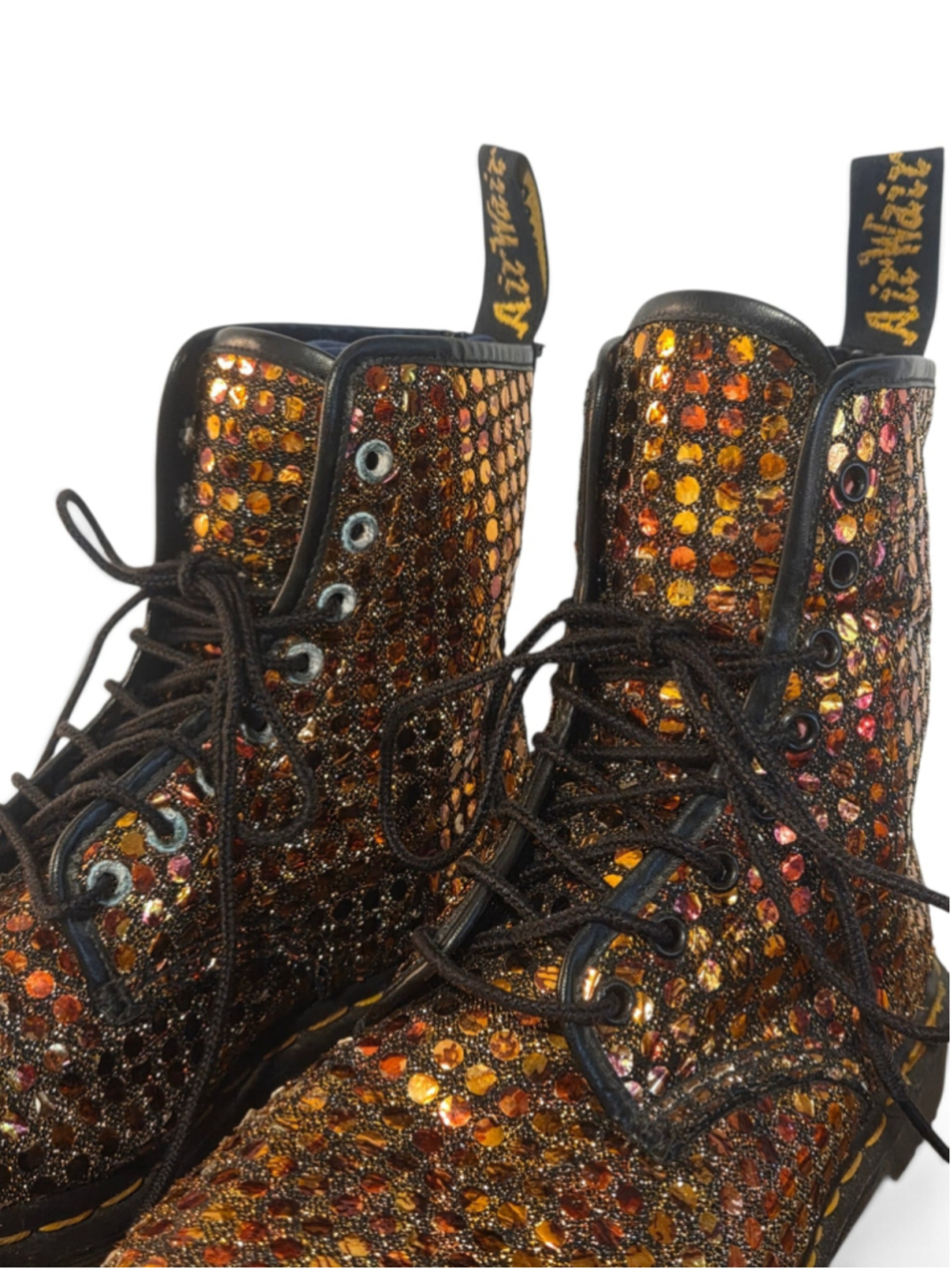 Dr. Martens Rare VTG 90s MIE Bronze Sequin Glitter Metallic Boots England 8 - Picture 7 of 17